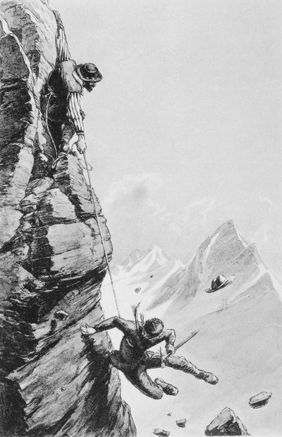 エドワード・ウィンパー著「アルプスのスクランブル」からのセフトンの事故、1871年公開 作： Edward Whymper